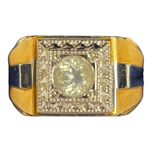 Vintage Men's ESPO Ring 14K Gold GE 2 Tone Cubic Zirconia Square Setting - Picture 6 of 14